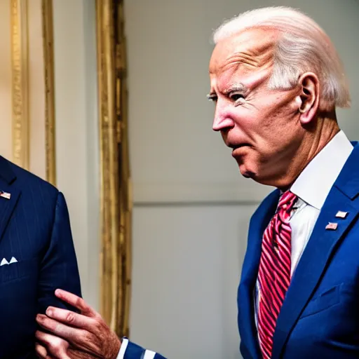 Image similar to A portrait photo of joe biden teams up with a teenage joe biden, perfect faces, 50 mm, award winning photography