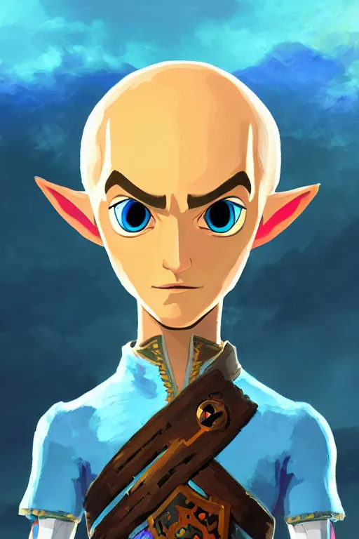 Prompt: an in game portrait of megamind from the legend of zelda breath of the wild, breath of the wild art style.