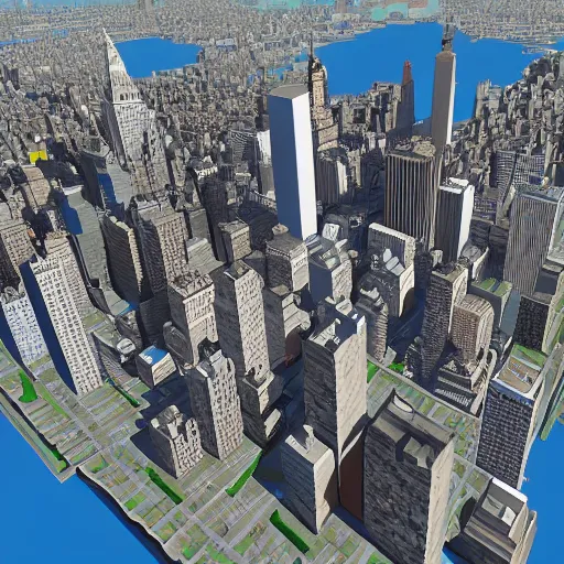 Prompt: detailed build of new york city skyline built in minecraft, isometric view