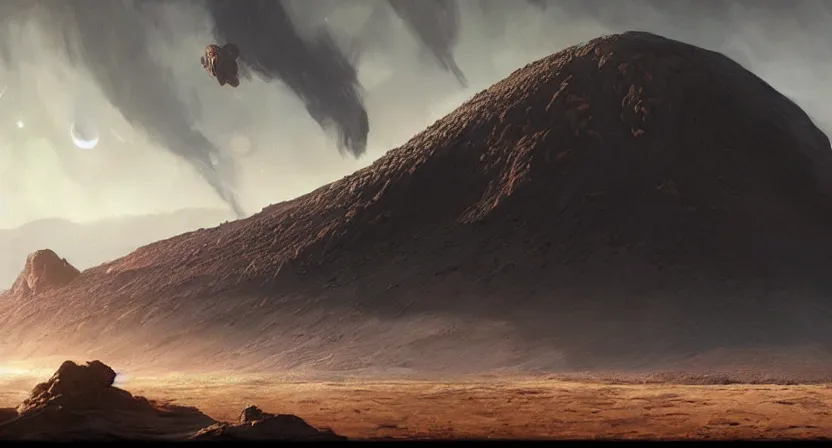 Image similar to A large, dark volcanic planet with shadows coming out of it, concept art by Doug Chiang cinematic, realistic painting, high definition, very detailed, extremely high detail, photo realistic, concept art, the Mandalorian concept art style