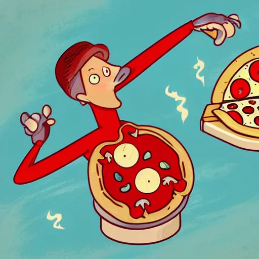 Prompt: a pizza maker with four arms, beautiful fantasy illustration