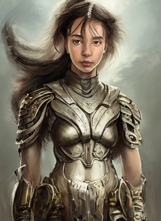 Image similar to a professional portrait of a beautiful young female, clothed in ethereal battle armor, olive skin, long dark hair, beautiful bone structure, symmetrical facial features, intricate, elegant, digital painting, concept art, smooth, sharp focus, finely detailed, illustration, from Valerian and the City of a Thousand Planets, by Ruan Jia and Mandy Jurgens and Artgerm and William-Adolphe Bouguerea