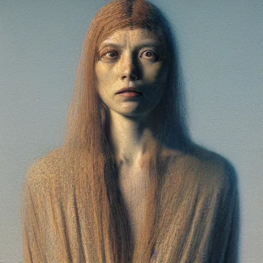 Image similar to Woman, tesseract, flat background, by Edgar Maxence and Ross Tran, Zdzisław Beksiński, and Michael Whelan, distant, gustav dore, H.R. Giger, 8k, octane render