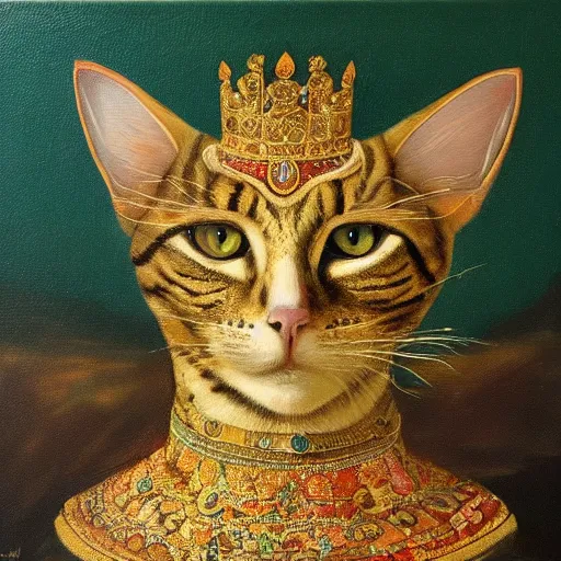 Image similar to oil in canvas of an old king cat