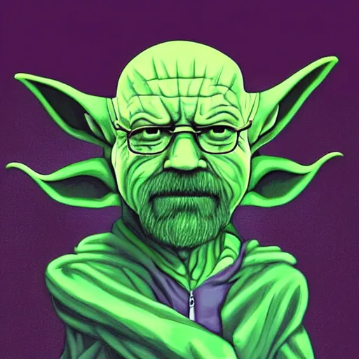 Image similar to Walter white as Yoda, punk rock, retro futuristic, featured on artstation, full body portrait