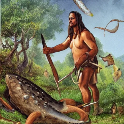 Prompt: prehistoric hunter gatherer