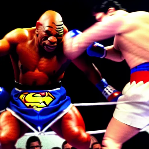 Prompt: mike tyson knocks out superman