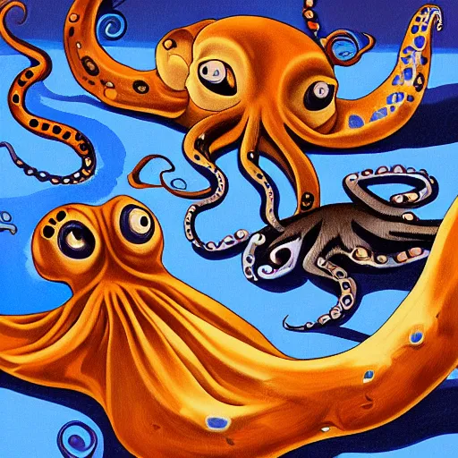 Image similar to octopus and cats fighting for life, digital paintingl