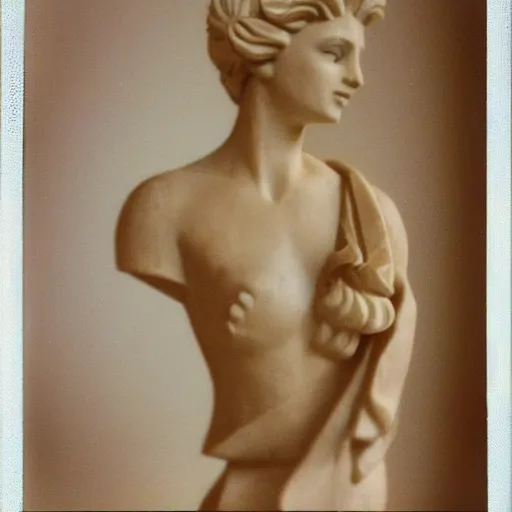 Image similar to Polaroid photo of fragmented greek sculpture of Disney's Elsa