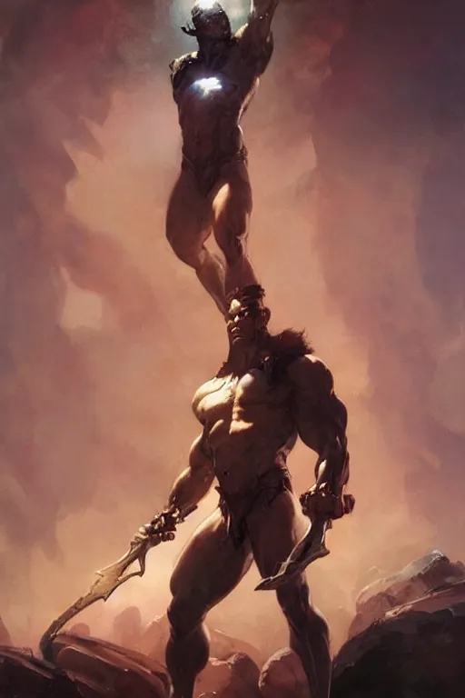 Image similar to cyclops beam from eyes, by Frank Frazetta, Greg Rutkowski, Boris Vallejo, epic fantasy character art, Exquisite detail, post-processing, low angle, masterpiece, cinematic