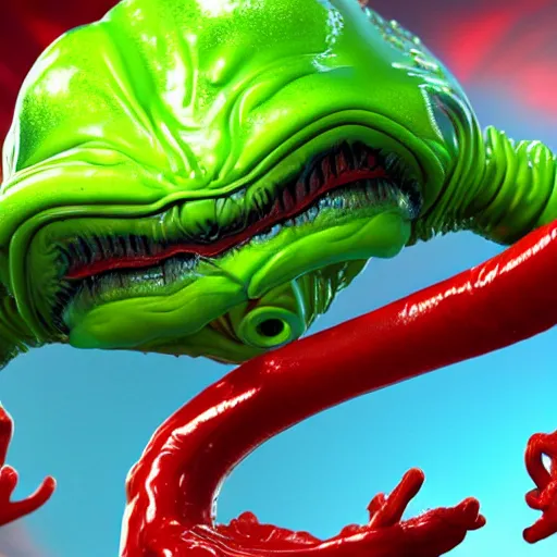 Prompt: alien slime, red slime, gooey, slimey, realistic, 8k, alien