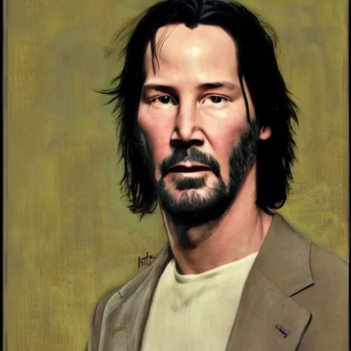 Image similar to keanu reeves portrait art by norman rockwell