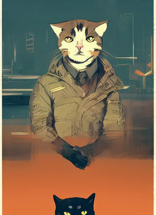 Prompt: concept portrait of cat staring contemptuously at people, artstation, art by petros afshar, tom whalen, laurie greasley and greg rutkowski and ilya kuvshinov