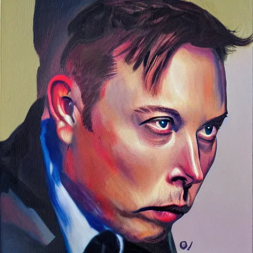 Image similar to elon musk is cyborg, oil painting