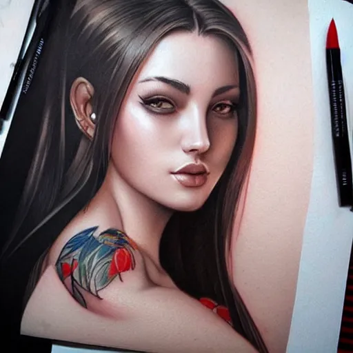 Image similar to tattoo design, beautiful portrait of a girl by artgerm, artgerm