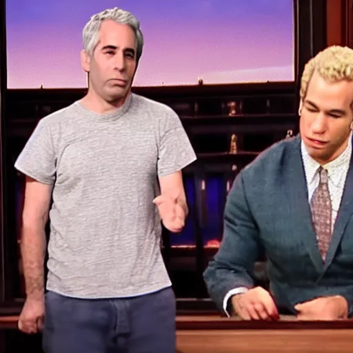 Prompt: jeffery epstein on snl, sketch show, television,