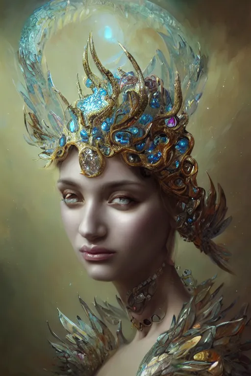 Prompt: beautifulmodel face covered with diamonds wearing crystals, diamonds, angel, fantasy, dramatic lighting, highly detailed, digital painting, magic the gathering, hyper detailed, 3 d render, hyper realistic detailed portrait, peter mohrbacher, wlop, ruan jia