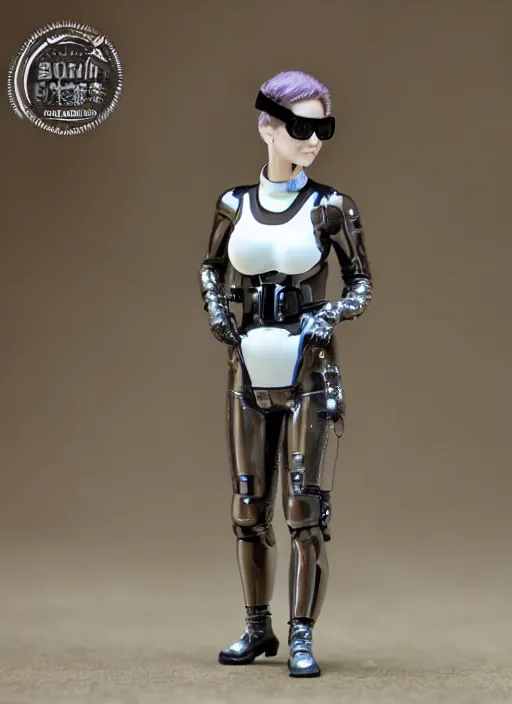Image similar to 80mm resin detailed miniature of a beautiful lady, high-tech suit, cyber goggles, short hair, Product Introduction Photos, 4K, Full body