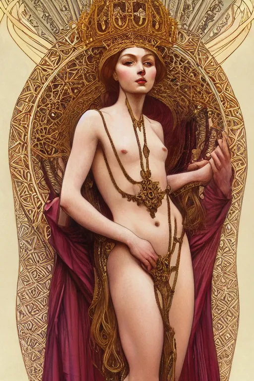 Prompt: a full body portrait of a beautiful ethereal delicate sumerian mage queen meditative sacral pose catholic stages of the cross, intricate, elegant, highly detailed, digital painting, artstation, concept art, smooth, sharp focus, illustration, art by krenz cushart and artem demura and alphonse mucha