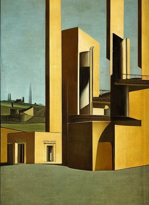 Prompt: a painting of a smiljan radic building by giorgio de chirico