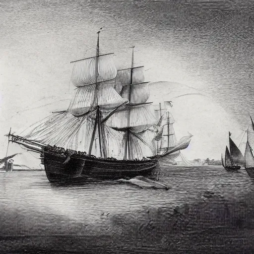 Image similar to drawing of a ship, 1 9 th century