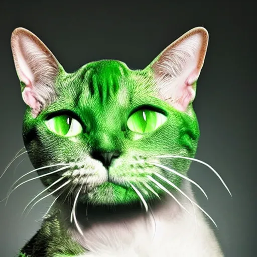 Prompt: a green alien cat from another world