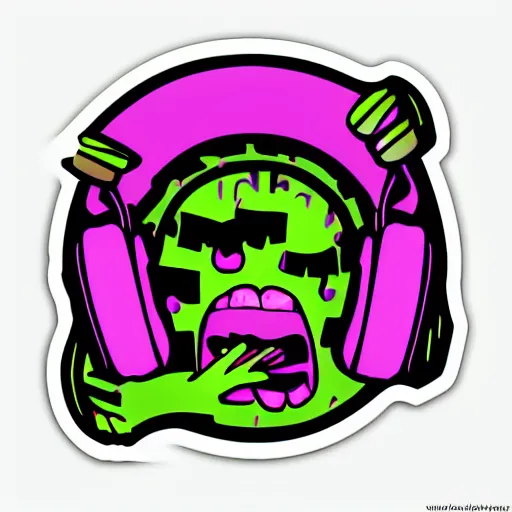 Image similar to svg sticker of a Pop-Wonder Alien-Bog-Monster-Swamp-Rat-Thunder-Coot-Racing-Fan at a rave, spinning records, giant headphones rocking out, wearing headphones, huge speakers, dancing, rave, DJ, spinning records, digital art, amazing composition, rule-of-thirds, award-winning, trending on artstation, featured on deviantart