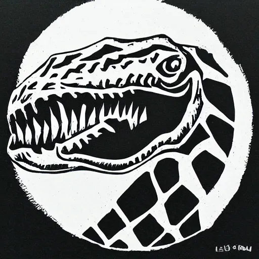 Image similar to linocut of a dinosaur