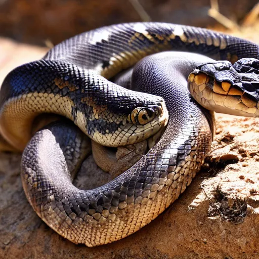 Image similar to a photo of beautiful python snake devouring a bull