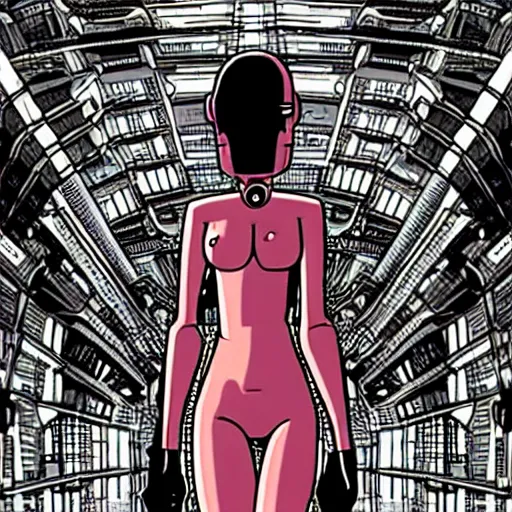 Image similar to portrait turanga leela from futurama in futuristic city, by tsutomu nihei, by h. r. giger