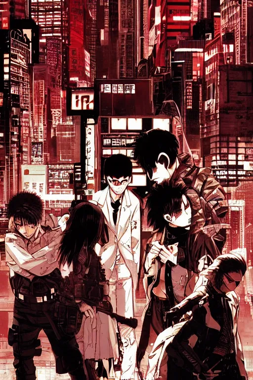 Prompt: professionally drawn 9 0 s seinen mature cyberpunk horror detective action manga comic cover for the movie escape from new york, full color, beautifully drawn coherent professional, drawn by ilya kuvshinov, ilya kuvshinov, and hiromu arakawa and tsutomu nihei. japanese script on the cover. simplistic minimalist.