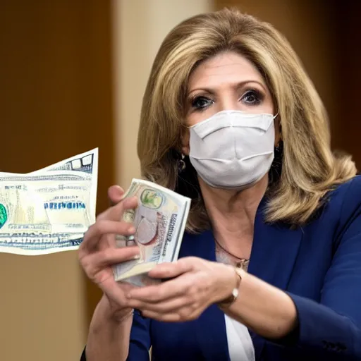 Image similar to comcast throwing a wad of dollar bills at marsha blackburn