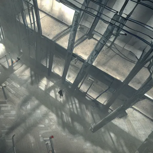 Image similar to playstation 5 screenshot of silent hill, overhead view, artstation, clear view