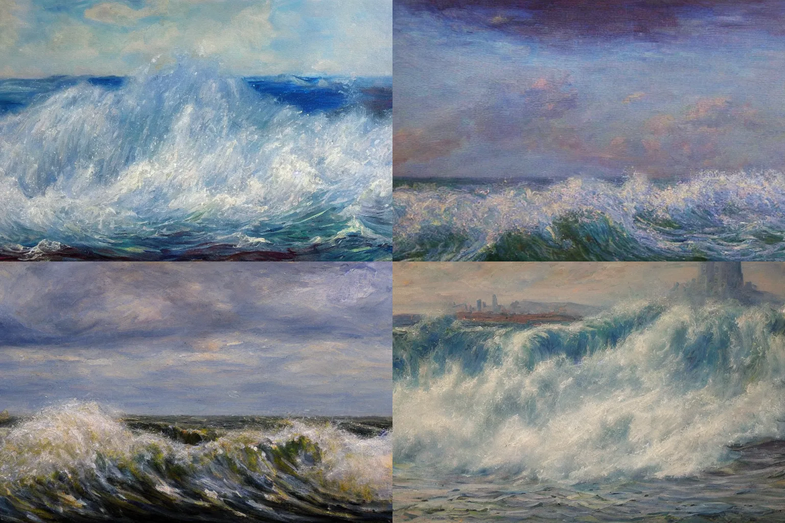Prompt: tsunami wiping out Manhattan, impressionist painting