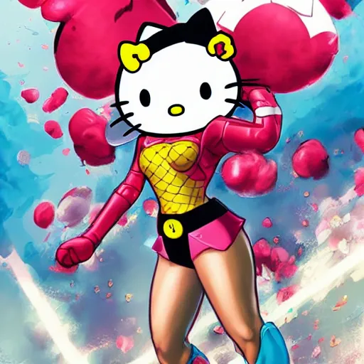 Image similar to Hello Kitty as a super-hero from Marvel, by Stanley Artgerm Lau, WLOP, Rossdraws, James Jean, Andrei Riabovitchev, Marc Simonetti, Yoshitaka Amano, ArtStation, CGSociety, hr,