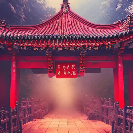 Image similar to jin ancestral temple temple in taiyuan china by anato finnstark, by alena aenami, by john harris, by ross tran, by wlop, by andreas rocha