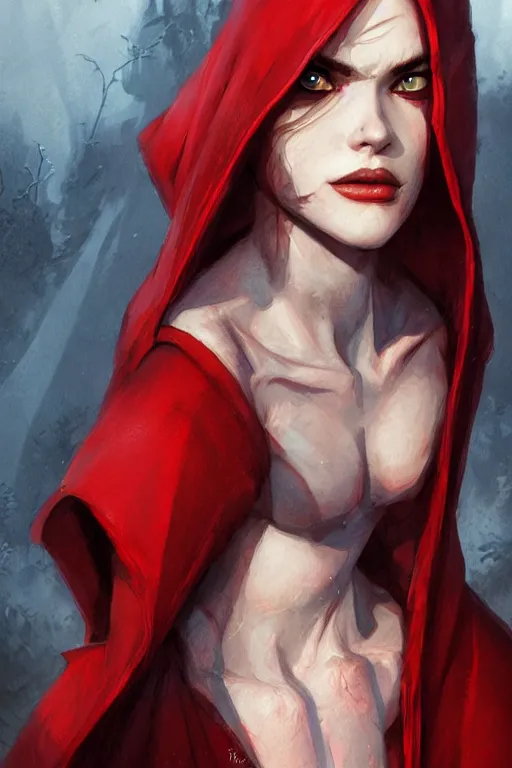 Image similar to thief red riding hood, d & d, fantasy, portrait, highly detailed, digital painting, trending on artstation, concept art, sharp focus, illustration, art by artgerm and greg rutkowski and magali villeneuve