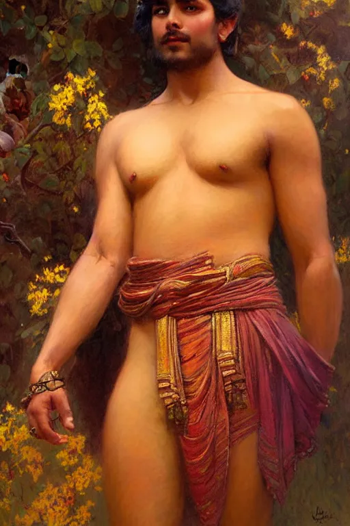 Image similar to male, hinduism, painting by gaston bussiere, greg rutkowski, j. c. leyendecker, artgerm