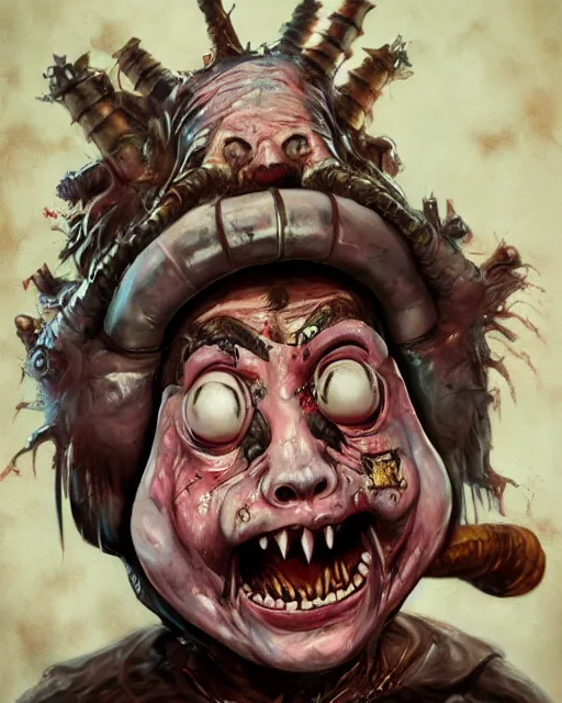 Image similar to gwar as garbage pail kid, hyper realism, fine details, concept art, digital art, deviantart artstation, very sharp,