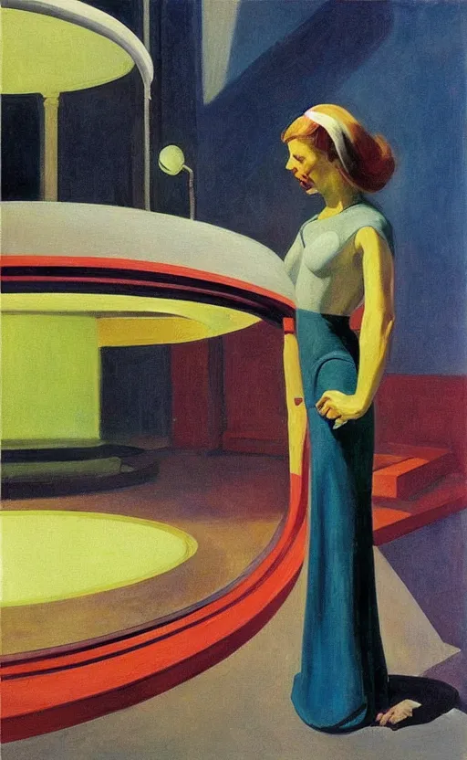 Prompt: retro futurism painted by edward hopper, painted by dali