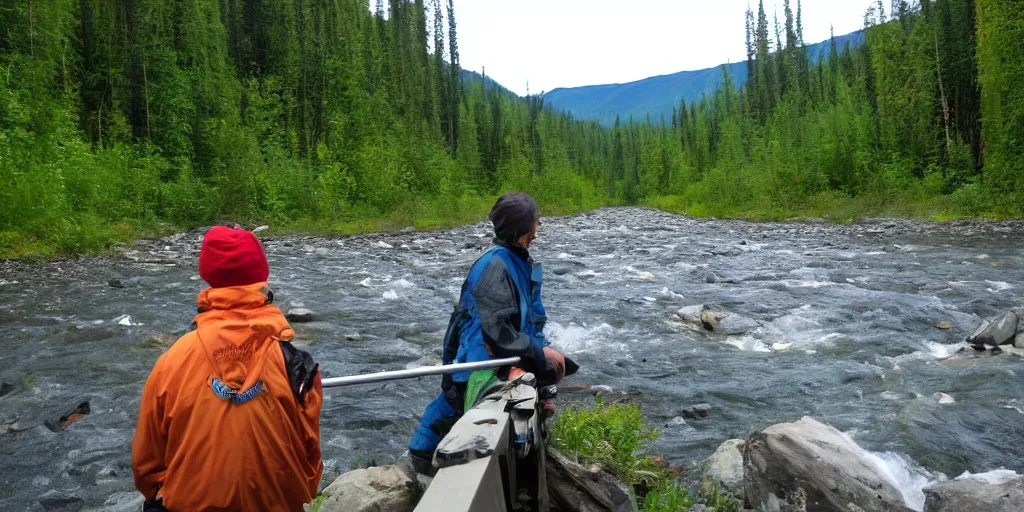 Prompt: the Kushtaka stalking a river in alaska !dream