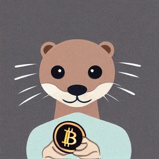 Prompt: cartoon otter eating a bitcoin