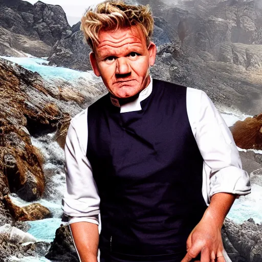 Image similar to gordon ramsay jumping off a cliff