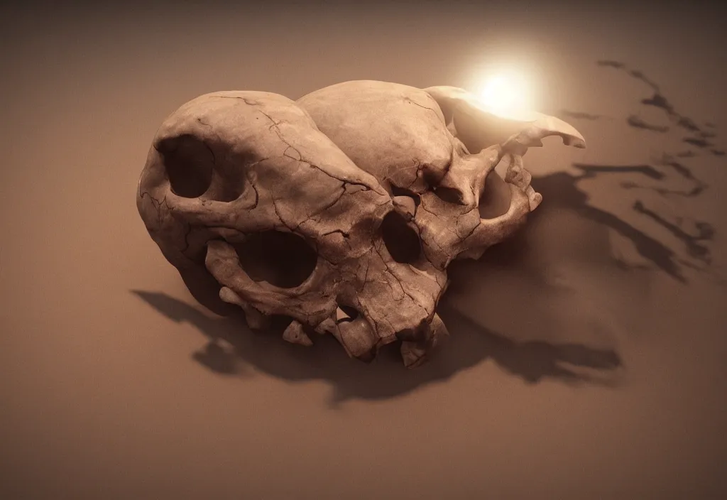 Image similar to eldritch alien skull in a dessert in mars, cinematic lighting, octane tender, volumetric light, dark - art