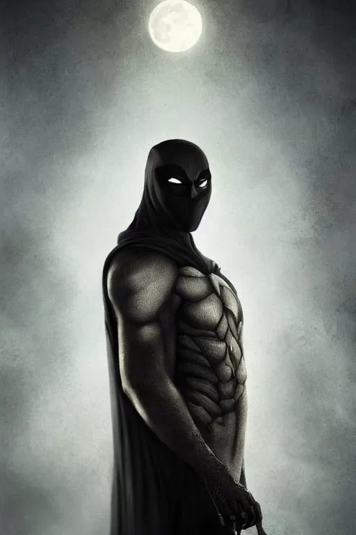 Image similar to characters portrait of Moon Knight mixed with Black Panter by Alyssa Monks, full-shot, merged character, Full body shot, cinematic opening shot, 4k, highly detailed, cinematic lighting