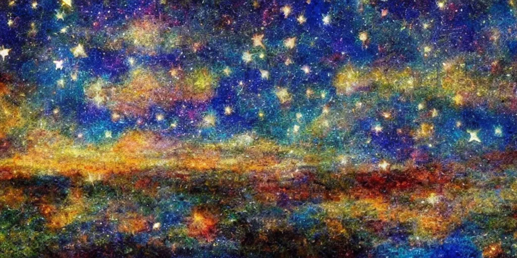 Prompt: a dream of time gone by, impressionist, stars in the sky