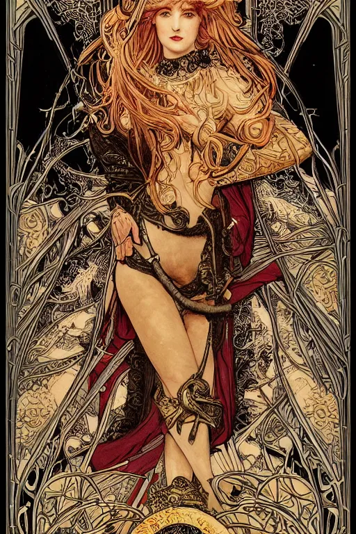 Prompt: Tarot card illustration of The Stoat, illustration by Ayami Kojima, art nouveau style, elaborate details, 4k