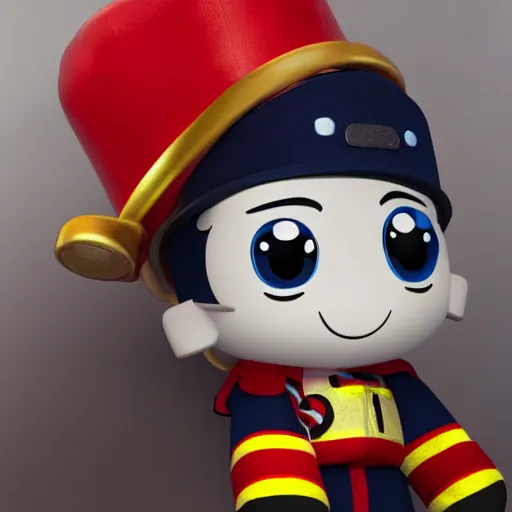 Prompt: cute fumo plush of a boy in a fireman uniform who casts fireballs, outline glow, lens flare, vray