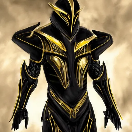 Prompt: black and gold warframe armor cinematic detailed photorealistic digital artwork digital painting