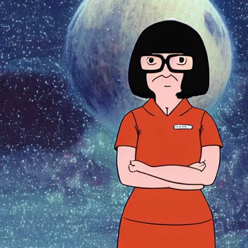 Image similar to A still of Tina Belcher from Bob's Burgers in 2001: A Space Odyssey (1968), photorealistic